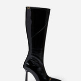 Knee High Pointy Toe Boots Black High Gloss