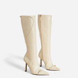 Knee High Pointy Toe Boots Vanilla Angle