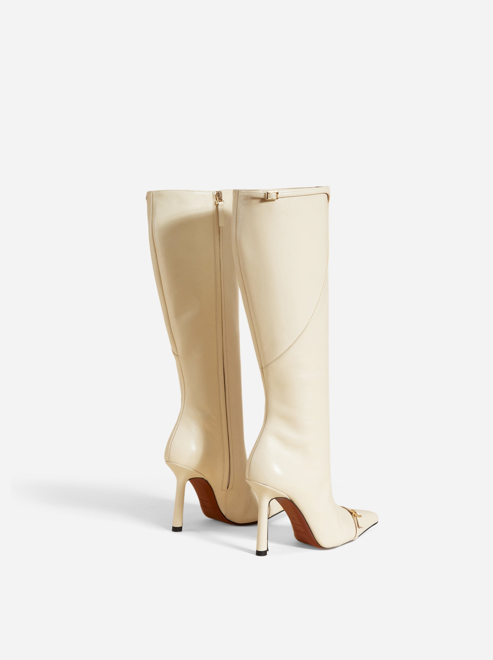 Knee High Pointy Toe Boots Vanilla Back