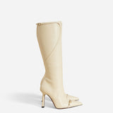 Knee High Pointy Toe Boots Vanilla Side