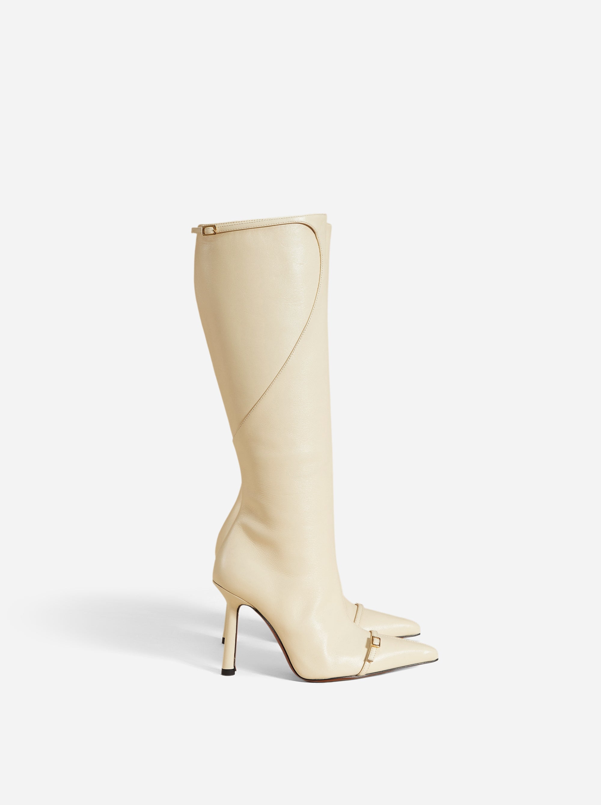 Knee High Pointy Toe Boots Vanilla Side