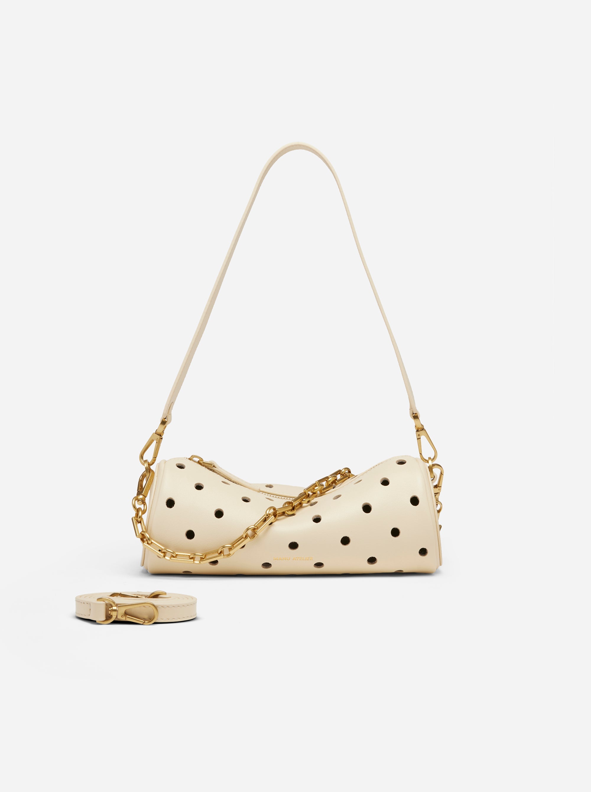 MINI CYLINDER PERFORATED SOFT CALF LEATHER VANILLA 