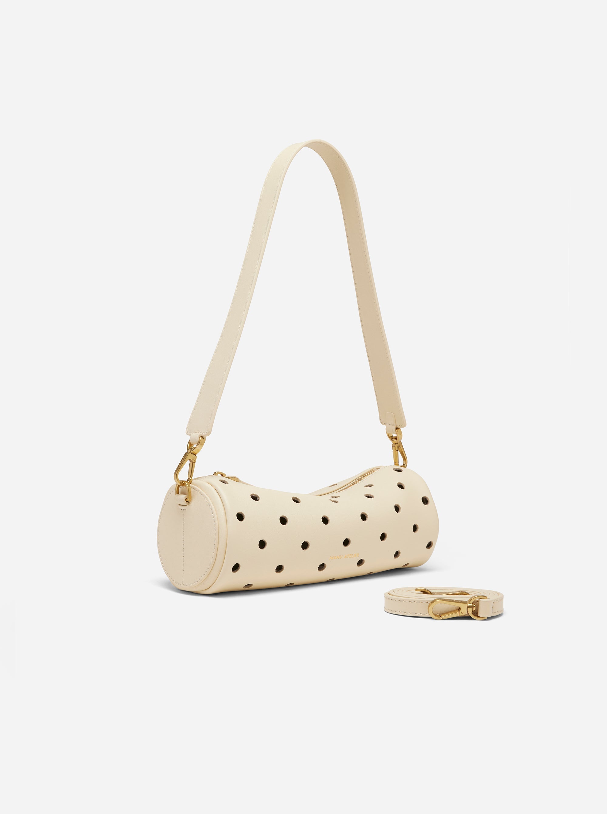 MINI CYLINDER PERFORATED SOFT CALF LEATHER VANILLA 